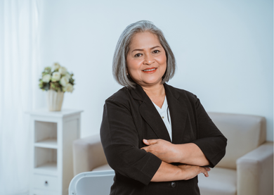 Confident woman in her 50s.