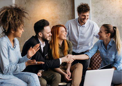 Corporate team welcoming employee back after their career break.