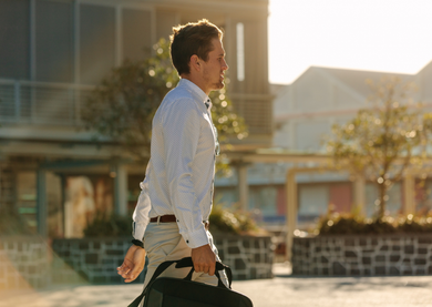 Employee walking to work
